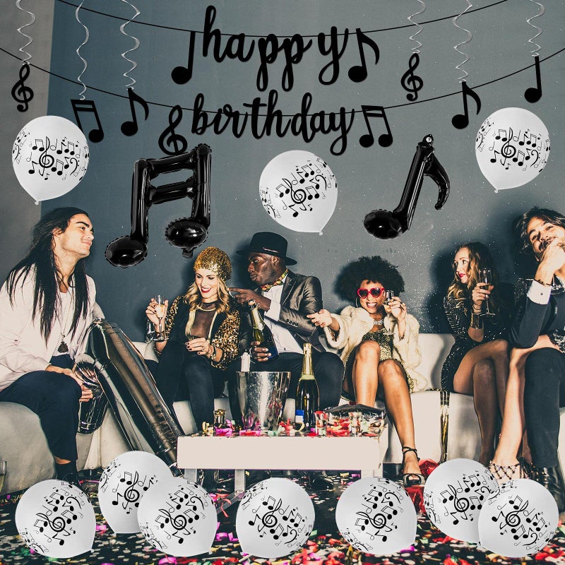 Skylety 60 Pieces Music Theme Party Decorations Set Include Music Note Note Latex Balloons Foil Balloons Banner Hanging Swirls for Birthday Party Wedding Supplies - Image 5