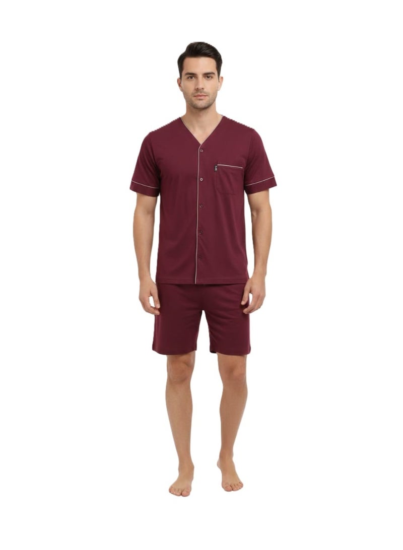 Men Summer Pajama Set Plain Top & Plain Short