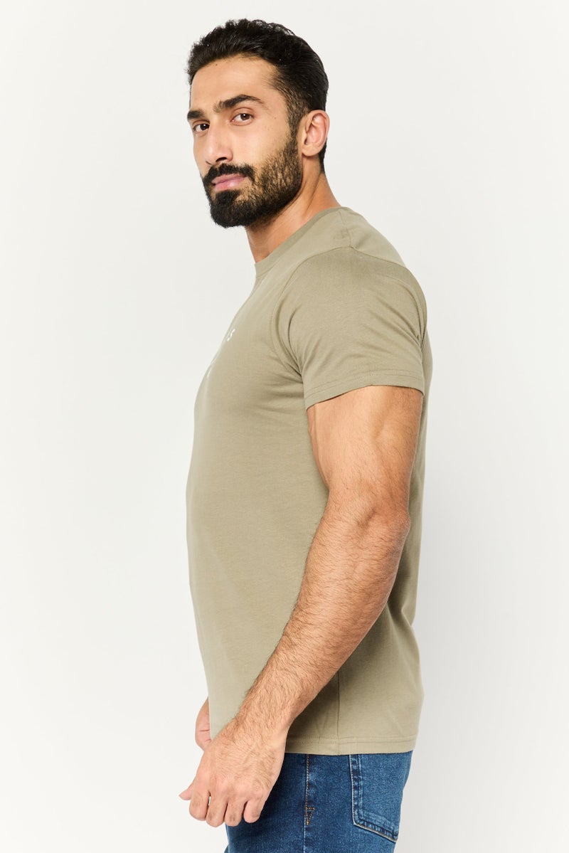 Henleys Men Crew Neck Short Sleeves Brand Logo T-Shirt, Dusty Olive - Image 3
