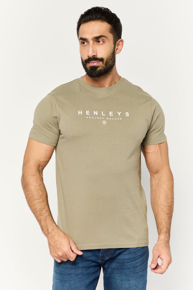 Henleys Men Crew Neck Short Sleeves Brand Logo T-Shirt, Dusty Olive - Image 1
