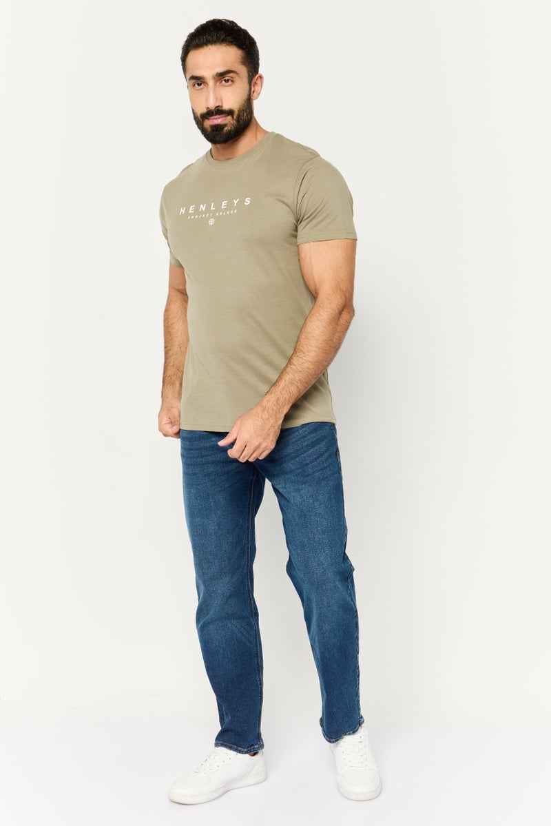 Henleys Men Crew Neck Short Sleeves Brand Logo T-Shirt, Dusty Olive - Image 2