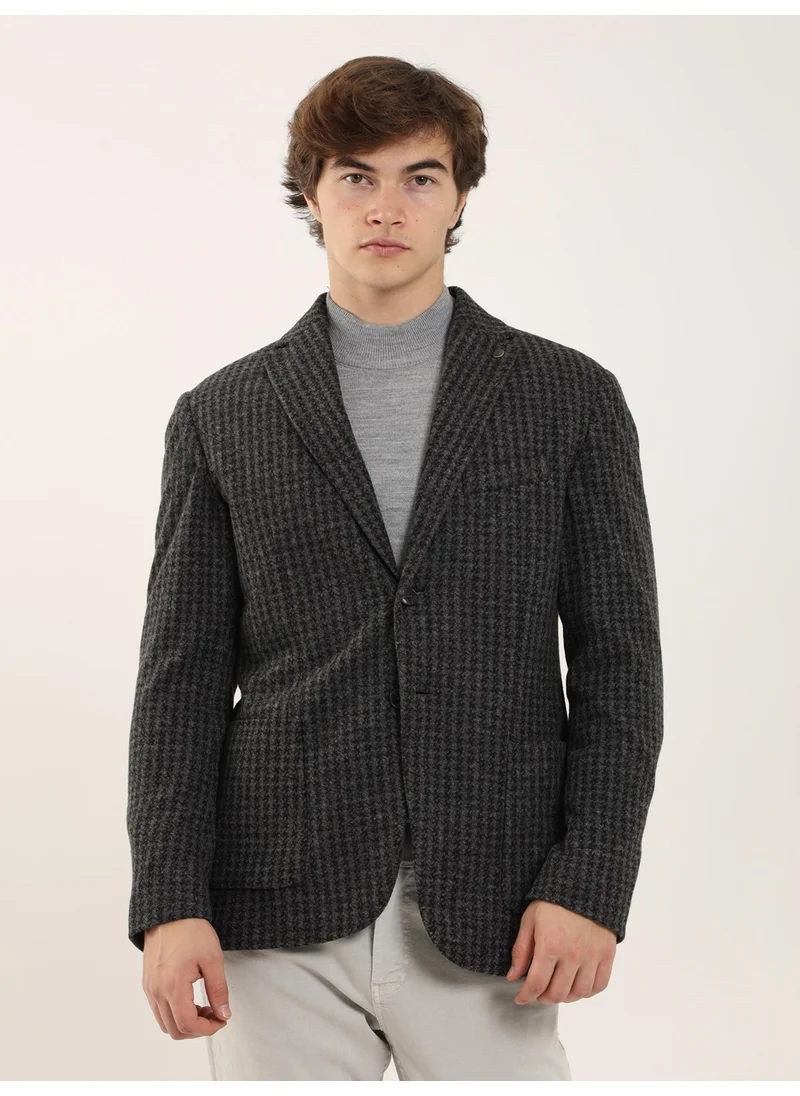 Dufy Dark Gray Melange Men's Slim Fit Mono Collar Jacket - 97184