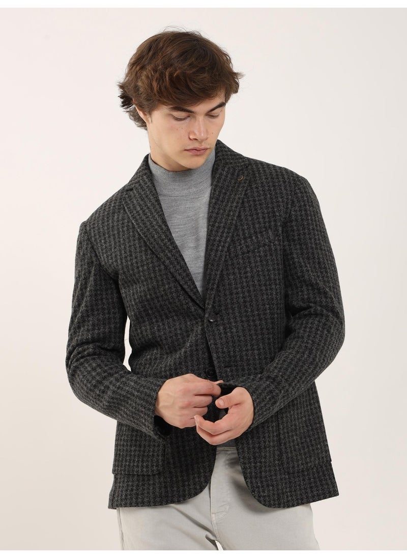 Dufy Dark Gray Melange Men's Slim Fit Mono Collar Jacket - 97184  - Image 3