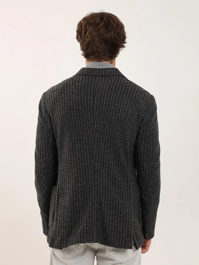 Dufy Dark Gray Melange Men's Slim Fit Mono Collar Jacket - 97184