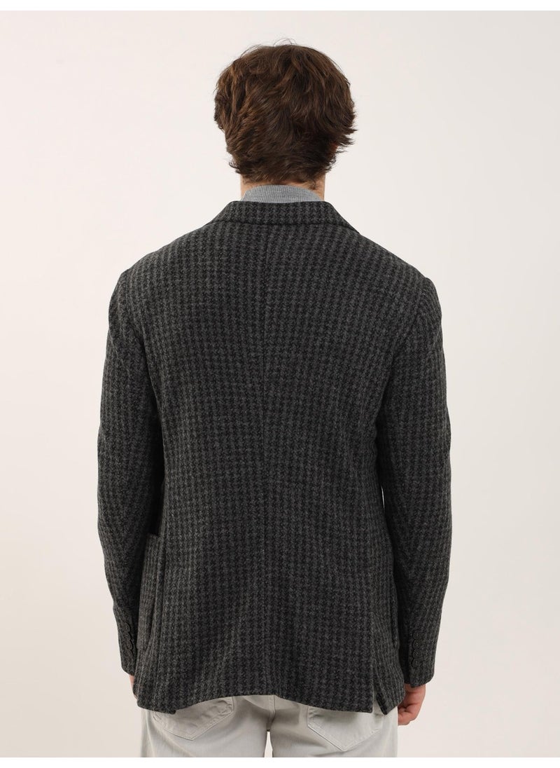 Dufy Dark Gray Melange Men's Slim Fit Mono Collar Jacket - 97184  - Image 4