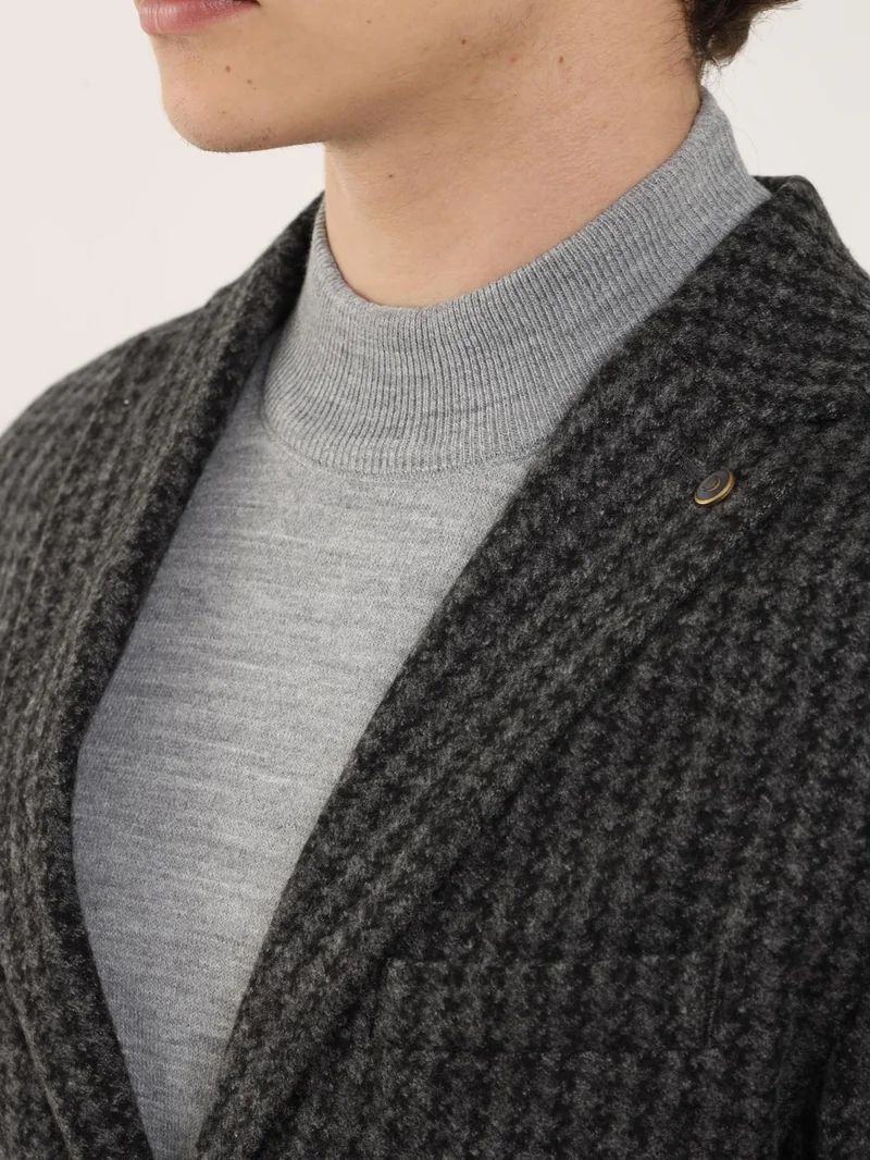 Dufy Dark Gray Melange Men's Slim Fit Mono Collar Jacket - 97184