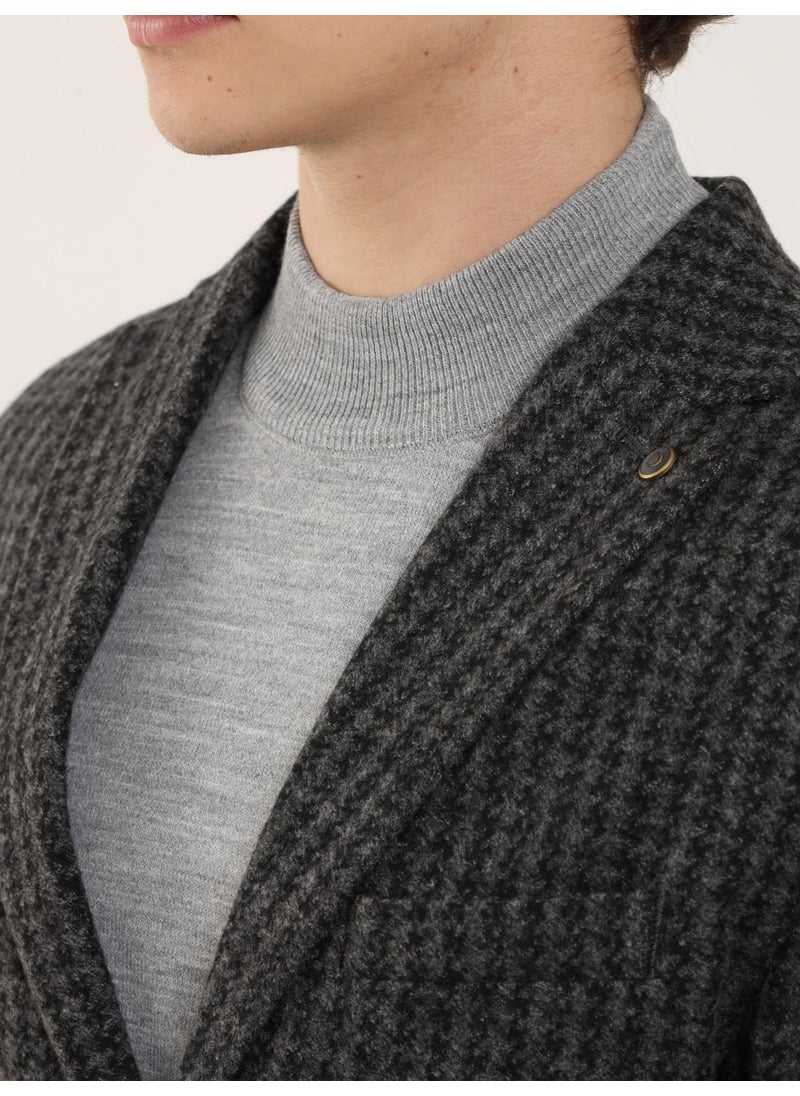 Dufy Dark Gray Melange Men's Slim Fit Mono Collar Jacket - 97184  - Image 5