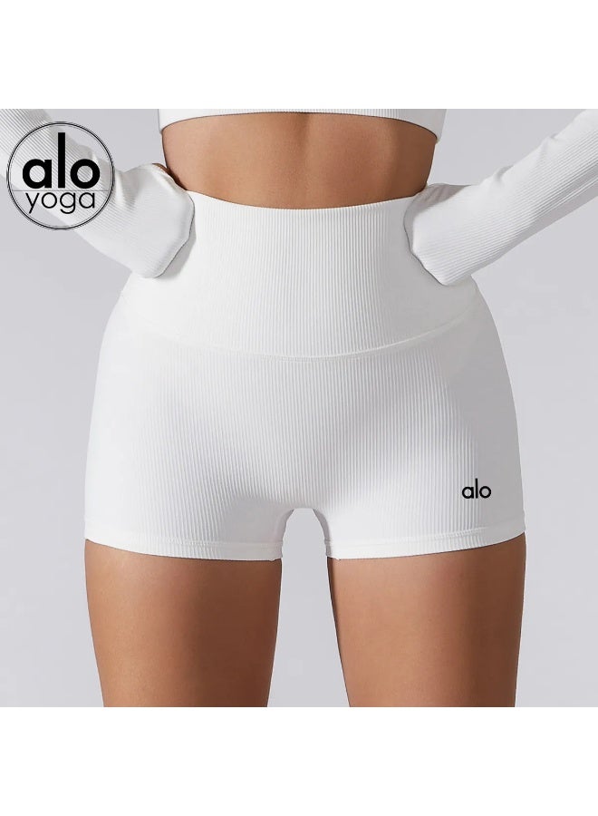 alo ALO Yoga white ribbed shorts - Moisture-Wicking Active Compression Wear