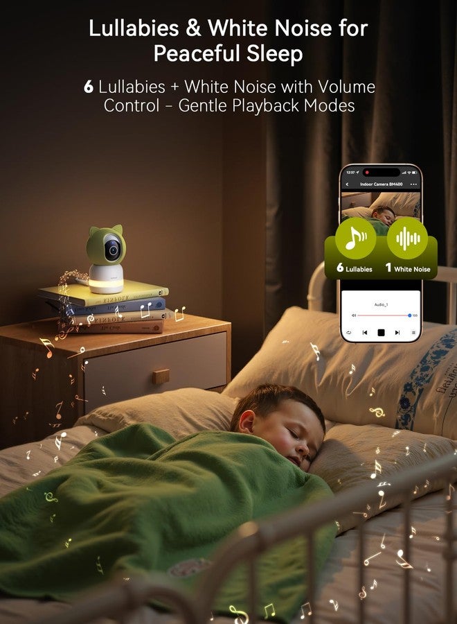 Outinput Baby Monitor with Camera and Audio, 2K 4MP Indoor Security Camera for Home, 360° PTZ, AI Crying & Feeding Alerts, Night Vision with Gentle Light, Soothing Lullabies, 2-Way Audio - Image 5