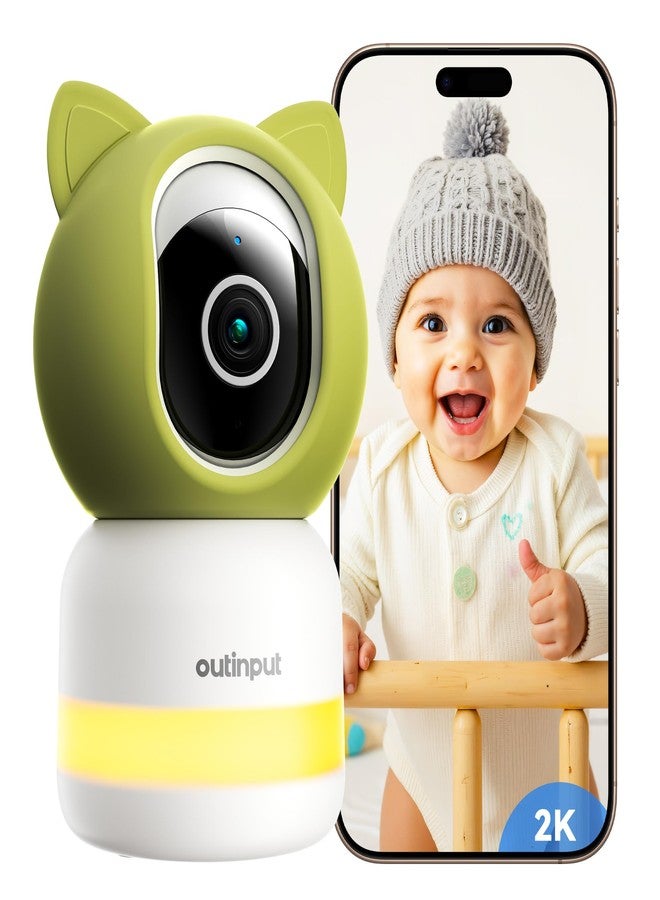 Outinput Baby Monitor with Camera and Audio, 2K 4MP Indoor Security Camera for Home, 360° PTZ, AI Crying & Feeding Alerts, Night Vision with Gentle Light, Soothing Lullabies, 2-Way Audio - Image 1