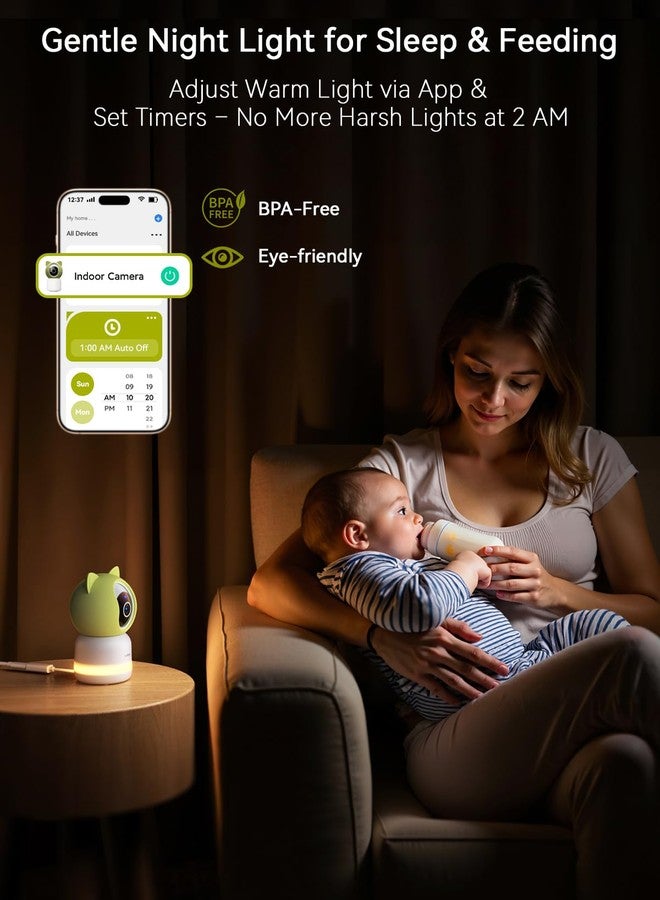 Outinput Baby Monitor with Camera and Audio, 2K 4MP Indoor Security Camera for Home, 360° PTZ, AI Crying & Feeding Alerts, Night Vision with Gentle Light, Soothing Lullabies, 2-Way Audio - Image 3