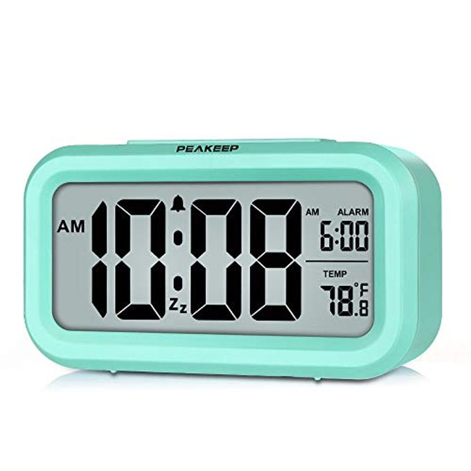 Peakeep Night Light Digital Alarm Clock Battery Operated with Indoor Temperature, Desk Small Clock (Mint) - Image 1