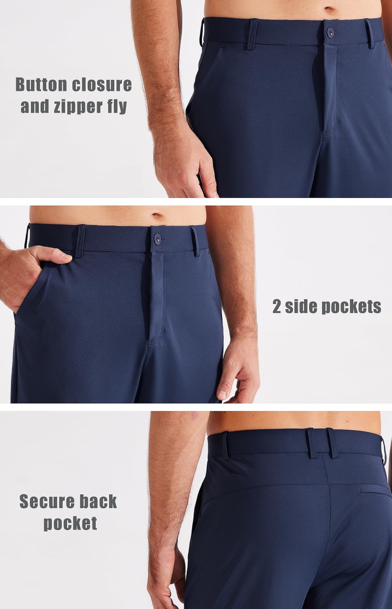 Libin Men's Golf Pants Joggers Lightweight Quick Dry 3 Pockets Slim Fit Soft Stretchy Tapered Leg Work Dress Pants Athletic, Navy L - Image 4