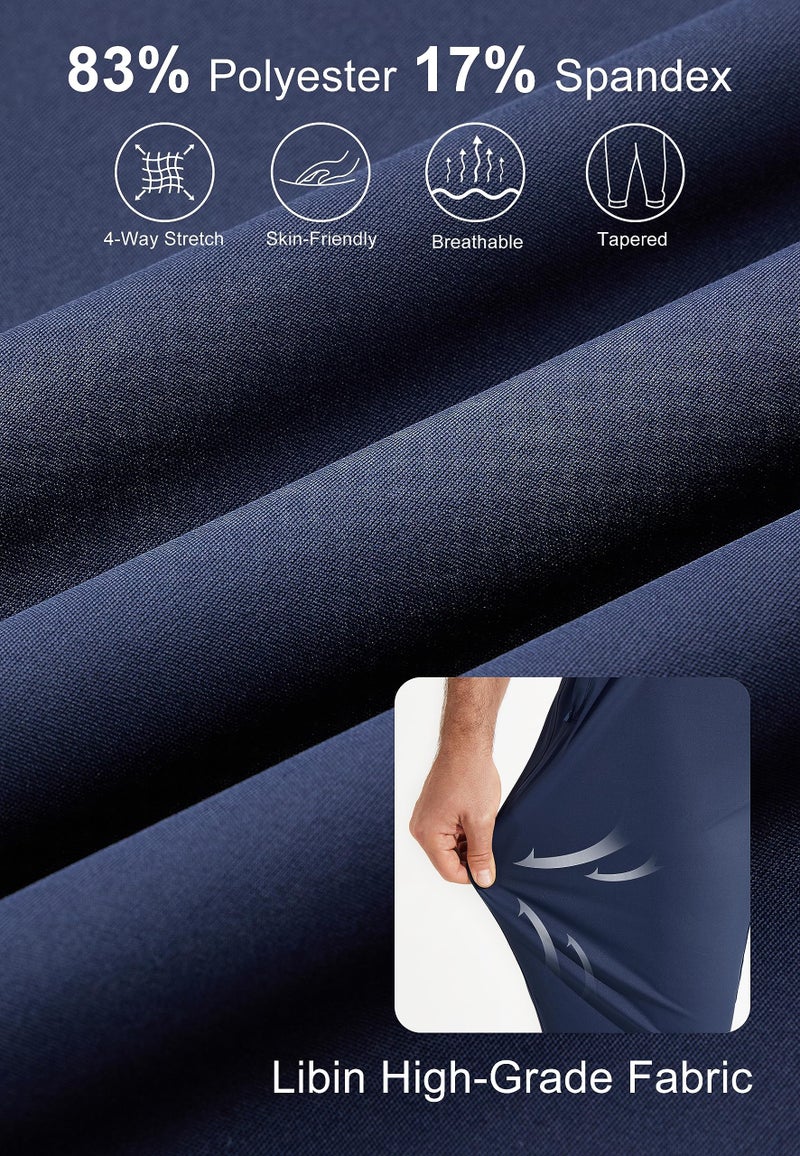 Libin Men's Golf Pants Joggers Lightweight Quick Dry 3 Pockets Slim Fit Soft Stretchy Tapered Leg Work Dress Pants Athletic, Navy L - Image 5