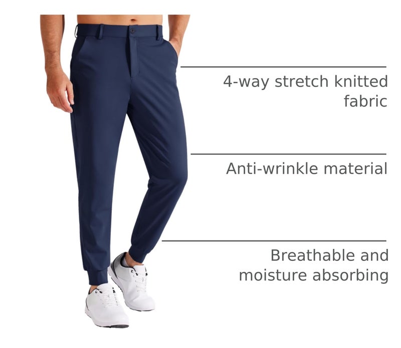 Libin Men's Golf Pants Joggers Lightweight Quick Dry 3 Pockets Slim Fit Soft Stretchy Tapered Leg Work Dress Pants Athletic, Navy L - Image 3