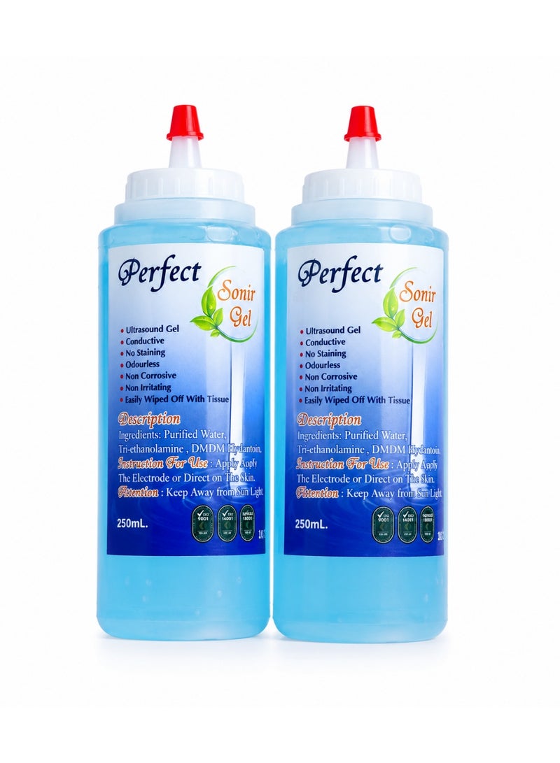 Perfect Sonir Gel جل سونار موصل للأجهزة الطبية – 2 × 250 مل (عبوتان) – شفاف وعديم الرائحة وغير مسبب للتهيج - Image 1