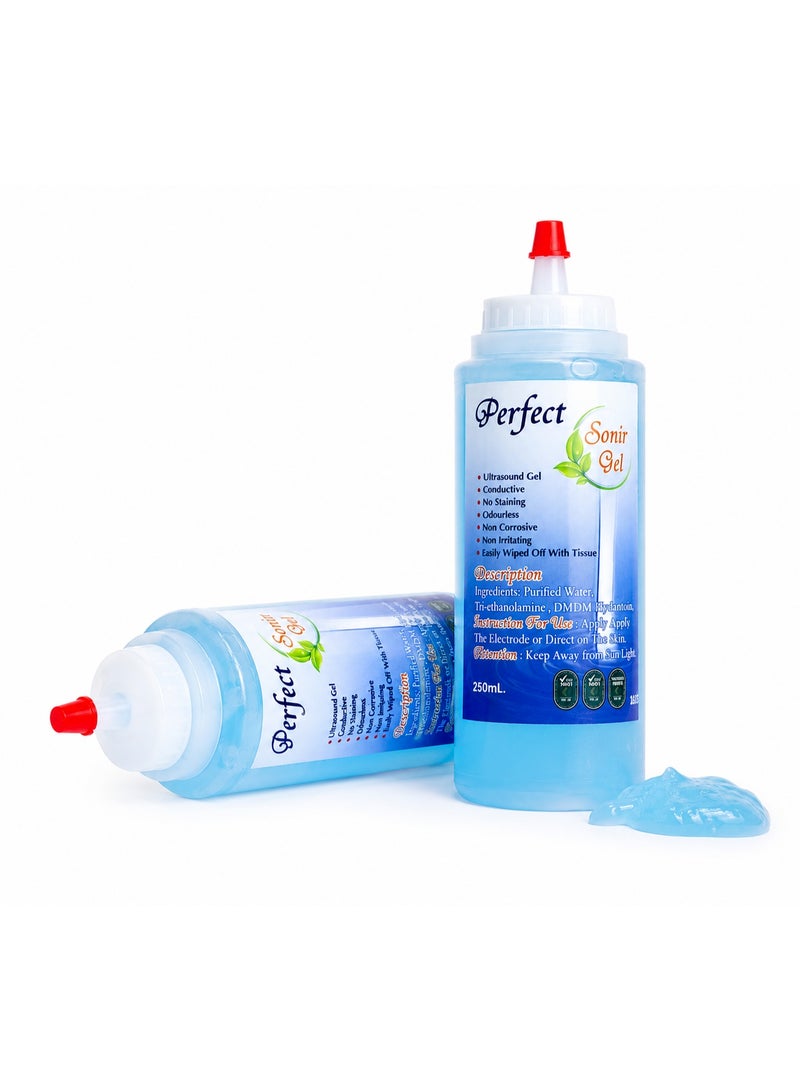 Perfect Sonir Gel جل سونار موصل للأجهزة الطبية – 2 × 250 مل (عبوتان) – شفاف وعديم الرائحة وغير مسبب للتهيج - Image 2