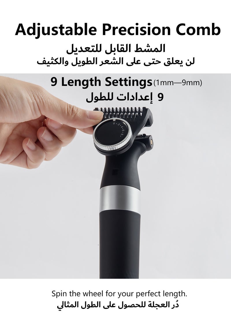 DOSCHER - Hybrid Electric Beard Trimmer and Shaver with 9-Length Settings Comb, 60 mins Runtime, 90 mins Full Charging Time, Wet & Dry Use - Image 1