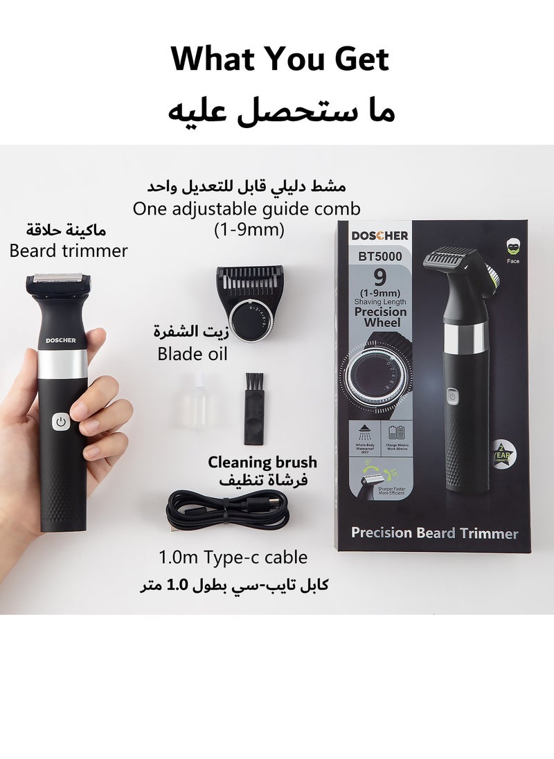 DOSCHER - Hybrid Electric Beard Trimmer and Shaver with 9-Length Settings Comb, 60 mins Runtime, 90 mins Full Charging Time, Wet & Dry Use - Image 1