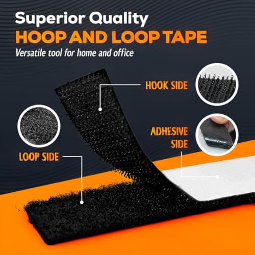 Royalkart® Self Adhesive Hook and Loop Tape Roll Strips ; Adhesive Back Mounting Tape for Picture and Tools Hanging Pedal Board Fastening (25m Hook + 25m Loop)(Black) - Image 2