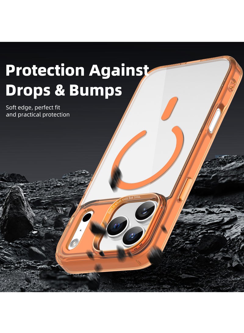 X-level Magnetic Case for iPhone 17 Pro Max 6.9-Inch Compatible with MagSafe, Shockproof Phone Bumper Cover, Anti-Scratch Clear Orange Back (Clear Orange) - Image 5