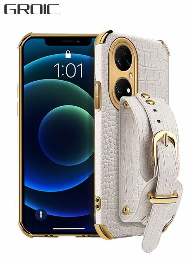 GROIC Designed for HUAWEI P50/P50E 6.5 Inch Crocodile Pattern Wristband Phone Case,Premium Leather Case for P50/P50E Shockproof with Hand Strap  - Image 1