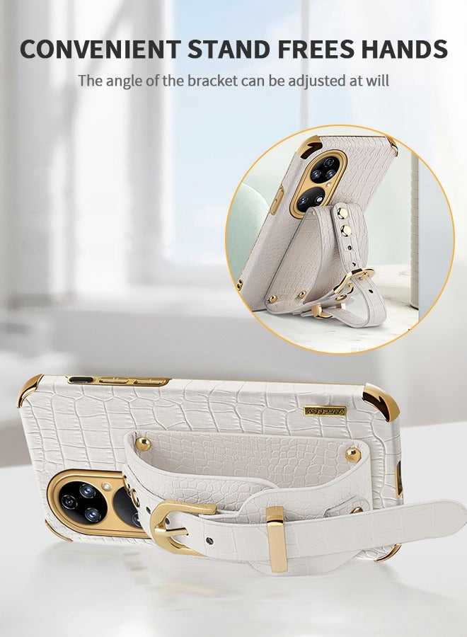 GROIC Designed for HUAWEI P50/P50E 6.5 Inch Crocodile Pattern Wristband Phone Case,Premium Leather Case for P50/P50E Shockproof with Hand Strap  - Image 4