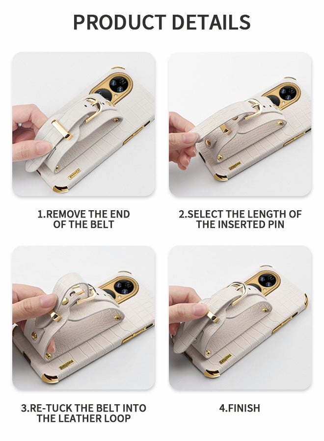 GROIC Designed for HUAWEI P50/P50E 6.5 Inch Crocodile Pattern Wristband Phone Case,Premium Leather Case for P50/P50E Shockproof with Hand Strap  - Image 5