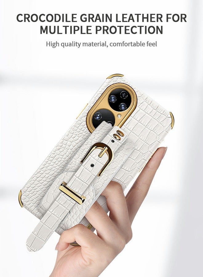 GROIC Designed for HUAWEI P50/P50E 6.5 Inch Crocodile Pattern Wristband Phone Case,Premium Leather Case for P50/P50E Shockproof with Hand Strap  - Image 3