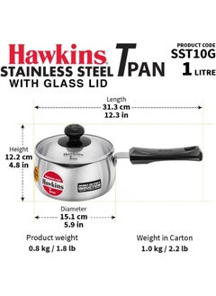 Hawkins 1 Liter Stainless Steel Saucepan/Tpan With Glass Lid,Induction Compatible,Silver  - Image 3