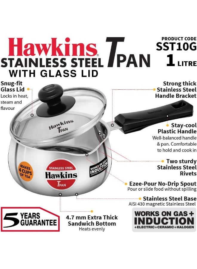 Hawkins هانكنز قدر ستانلس ستيل مع غطاء زجاجي 1 لتر - Image 2