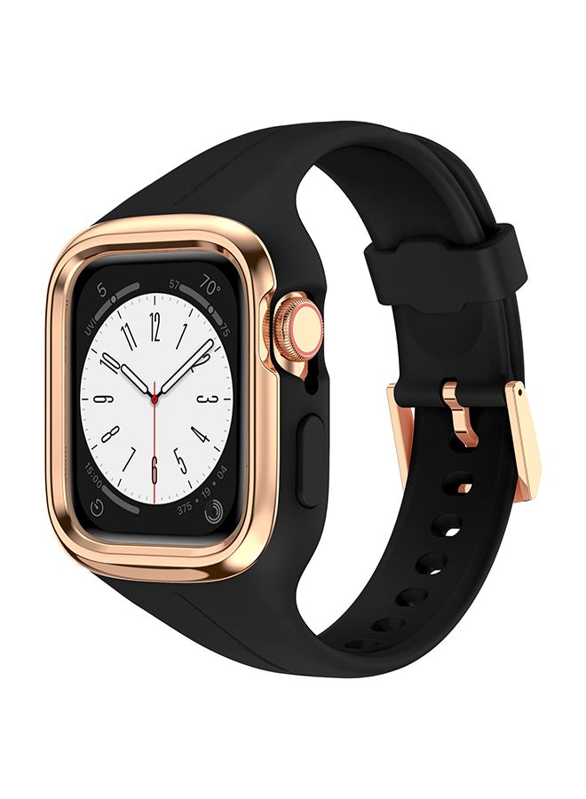 O Ozone سوار رياضي من السيليكون لساعة Apple Watch مقاس 41 مم و40 مم و38 مم، حزام رياضي مع غطاء ممتص للصدمات بحافة معدنية متينة لسلسلة iWatch 9 و8 و7 و6 وSE و5 و4 و3 و2 و1 - أسود - Image 1