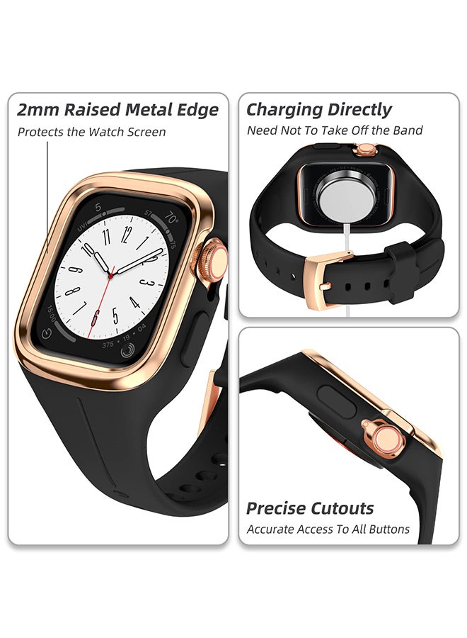 O Ozone سوار رياضي من السيليكون لساعة Apple Watch مقاس 41 مم و40 مم و38 مم، حزام رياضي مع غطاء ممتص للصدمات بحافة معدنية متينة لسلسلة iWatch 9 و8 و7 و6 وSE و5 و4 و3 و2 و1 - أسود - Image 4