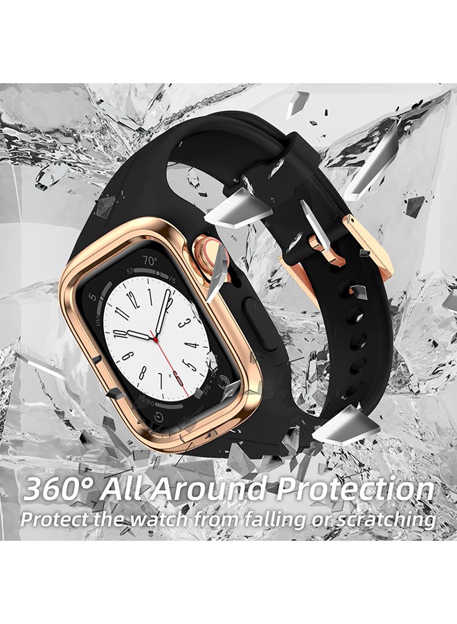 O Ozone سوار رياضي من السيليكون لساعة Apple Watch مقاس 41 مم و40 مم و38 مم، حزام رياضي مع غطاء ممتص للصدمات بحافة معدنية متينة لسلسلة iWatch 9 و8 و7 و6 وSE و5 و4 و3 و2 و1 - أسود - Image 3