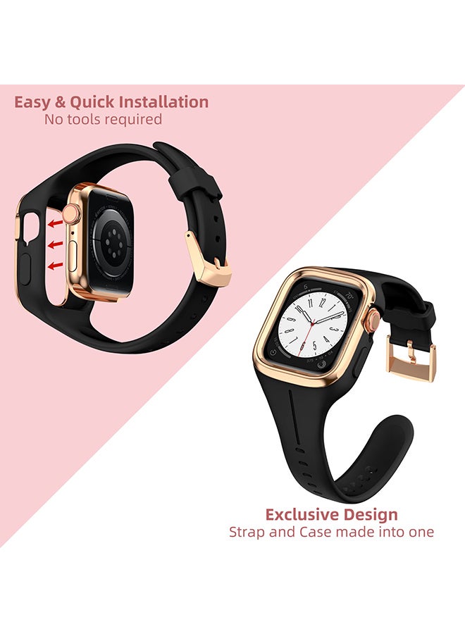 O Ozone سوار رياضي من السيليكون لساعة Apple Watch مقاس 41 مم و40 مم و38 مم، حزام رياضي مع غطاء ممتص للصدمات بحافة معدنية متينة لسلسلة iWatch 9 و8 و7 و6 وSE و5 و4 و3 و2 و1 - أسود - Image 2