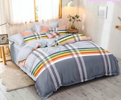 TIB 130 GSM Cotton Feel Polycotton Quilt Cover Blanket Cover Razai Duvet Cover for Double Size Duvets with Zip, 90"x 100", Box Grey - Image 1