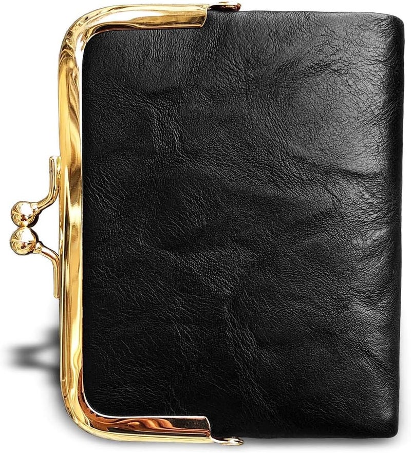 AOXONEL Womens Wallet Small Rfid Ladies Compact Bifold Leather Vintage Coin Purse With Zipper and Kiss Lock - Image 3