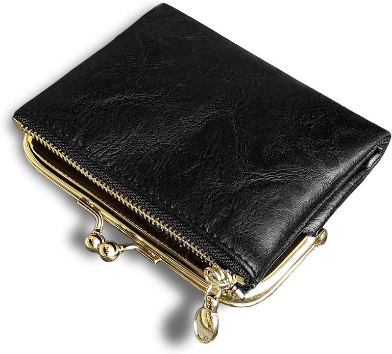 AOXONEL Womens Wallet Small Rfid Ladies Compact Bifold Leather Vintage Coin Purse With Zipper and Kiss Lock - Image 1