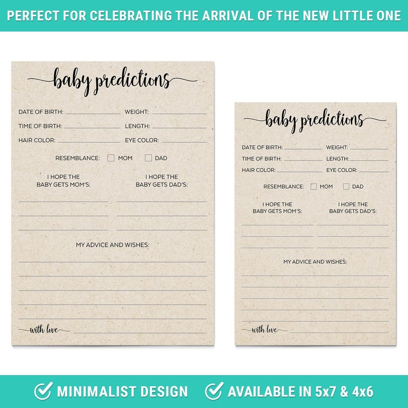 321Done Baby Predictions and Advice Cards, Made in USA - 4x6 Tan, Fun Minimalist Baby Shower Games & Activity, Unique Gender Reveal Game - Set of 50 - Image 5
