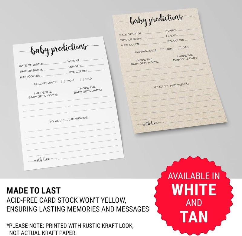 321Done Baby Predictions and Advice Cards, Made in USA - 4x6 Tan, Fun Minimalist Baby Shower Games & Activity, Unique Gender Reveal Game - Set of 50 - Image 4