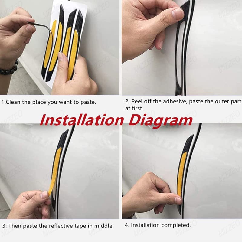 MIZZEO Reflective Car Door Edge Guard Stickers (Pack of 4, Carbon Black & Yellow) Carbon Fiber Auto Car Door Edge Sticker Compatible with BMW X1 - Image 4