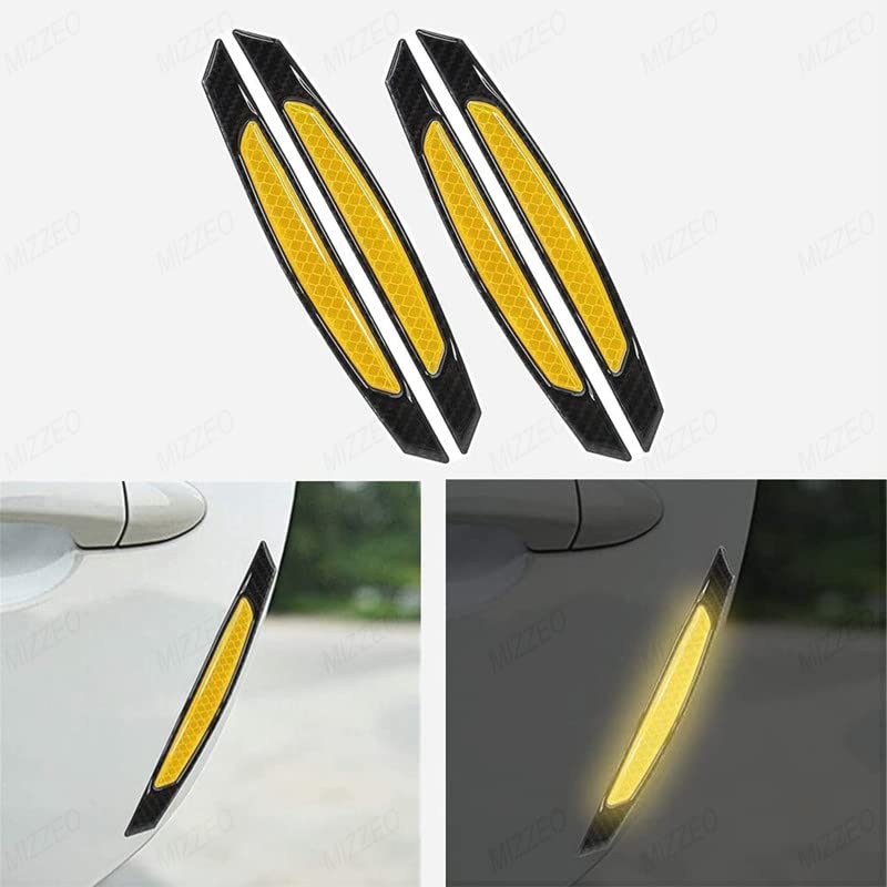 MIZZEO Reflective Car Door Edge Guard Stickers (Pack of 4, Carbon Black & Yellow) Carbon Fiber Auto Car Door Edge Sticker Compatible with BMW X1 - Image 2