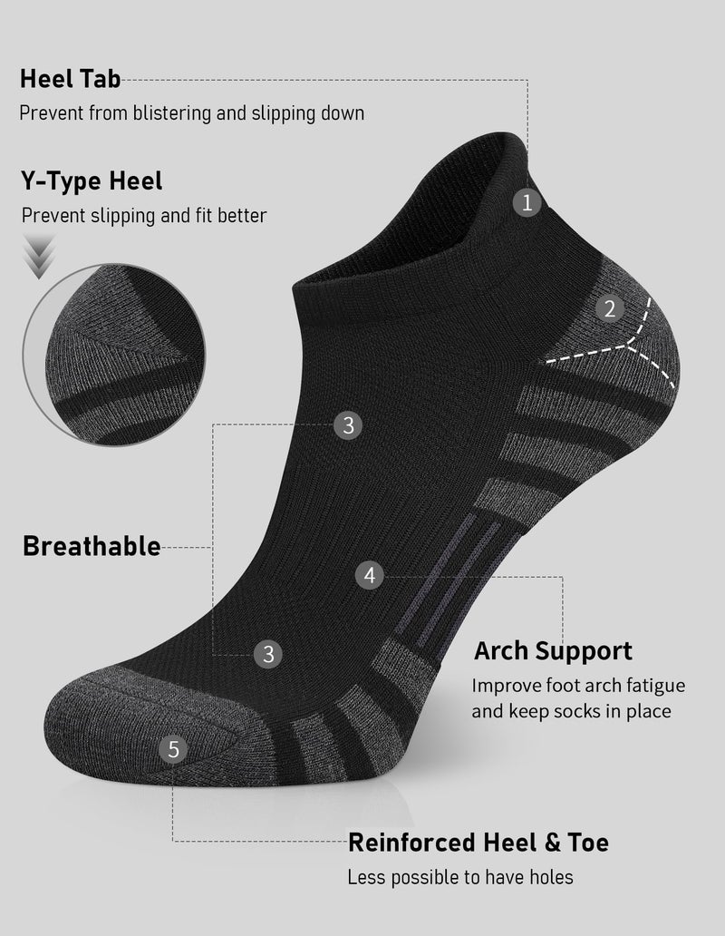 Airacker Ankle Athletic Running Socks Cushioned Breathable Low Cut Sports Tab Socks for Men and Women (6 Pairs) - Image 2