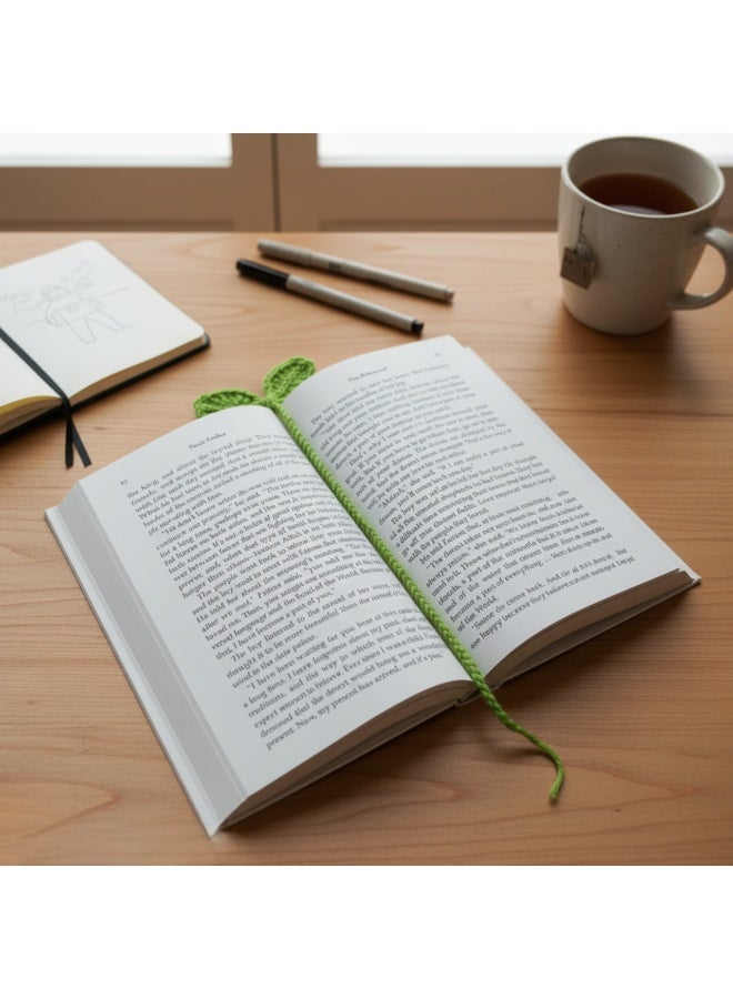 إشارة مرجعية مصنوعة يدويًا بالكروشيه بتصميم أوراق الشجر – إشارة مرجعية لطيفة من الخيوط، إكسسوار قراءة أنيق للكتب والهدايا - Image 2