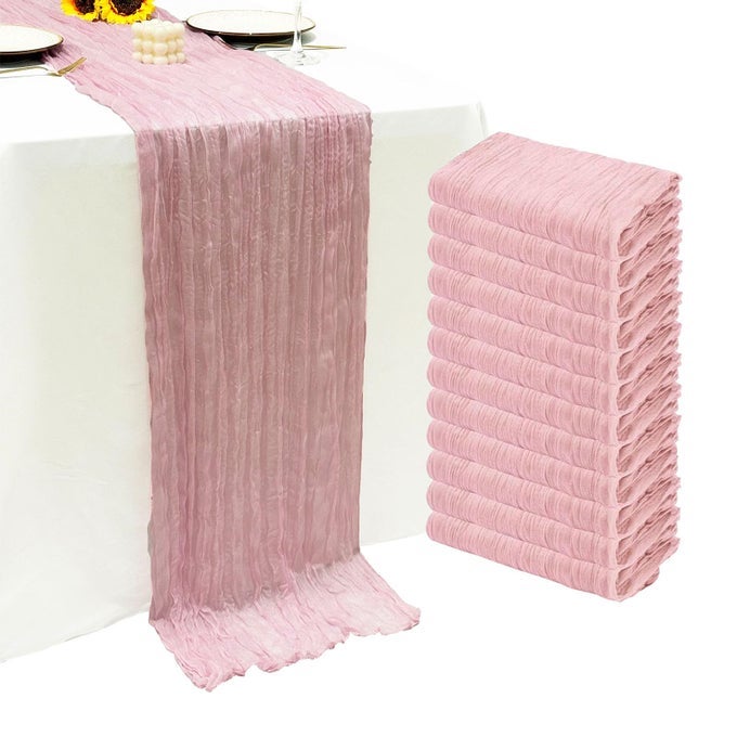 12PACK LIGHT PINK TABLE RUNNER 10FT CHEESECLOTH TABLE RUNNER BOHO GAUZE TABLE RUNNERS LONG CHEESE CLOTH TABLE RUNNERS FOR WEDDING PARTY BRIDAL SHOWER THANKSGIVING CHRISTMAS