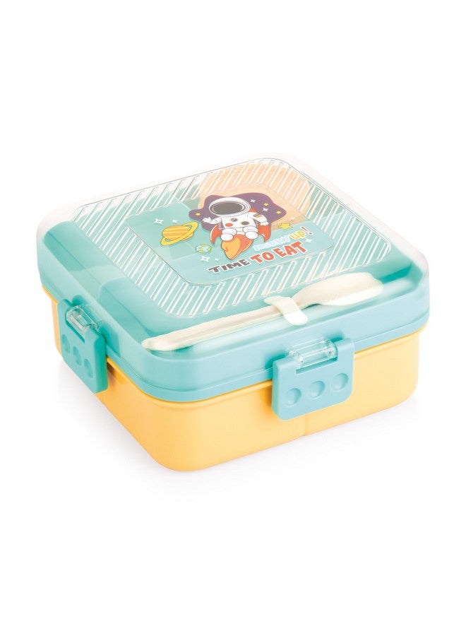ATTRO My Lunch 2 Layer Plastic Lunch Box Comes with Fun Dinosaur Print, 1 Detachable Tray, 1 Small Container & 1 Spoon Ideal for Kids BPA Free 1590ml+70ml- Yellow - Image 1