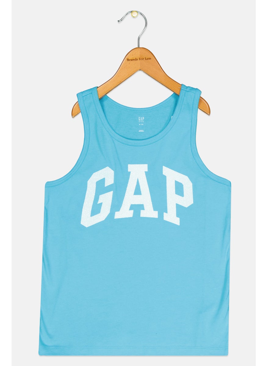 GAP - Kids Girl Scoop Neck Sleeveless Brand Logo Tank Top, Turquoise - Image 1