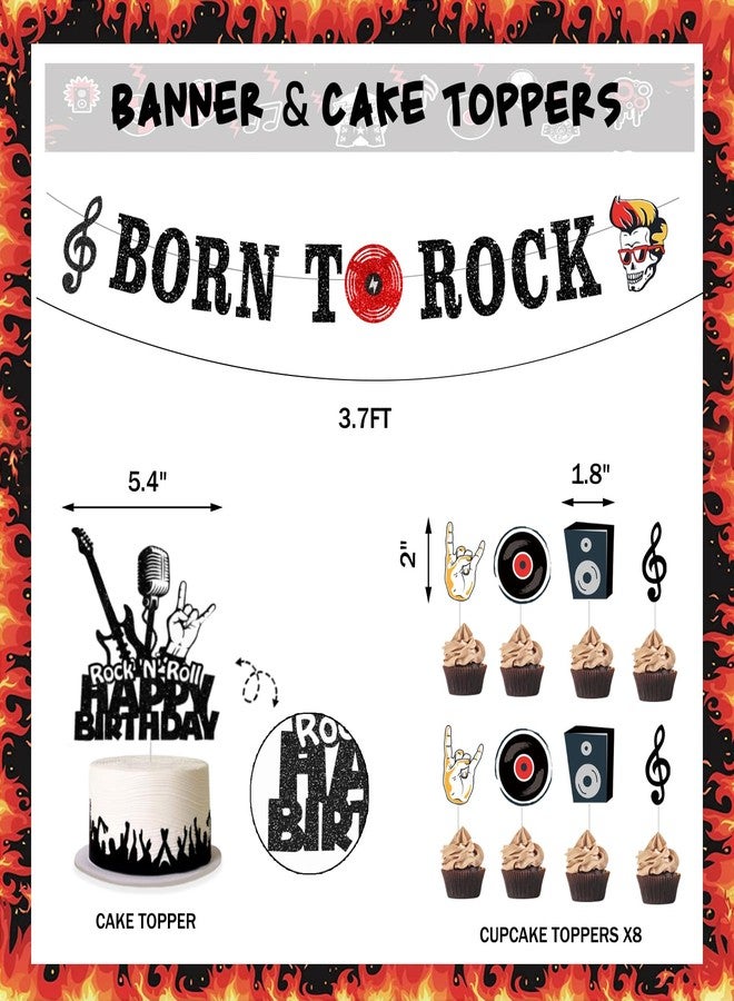 Hombae 95 PCs Rock and Roll Party Decorations, Hombae Rock Music Themed Birthday Party Supplies Born to Rock Backdrop Balloon Garland Glitter Banner Cake Cupcake Topper Guitar Rock Star Black Red Silver - Image 3
