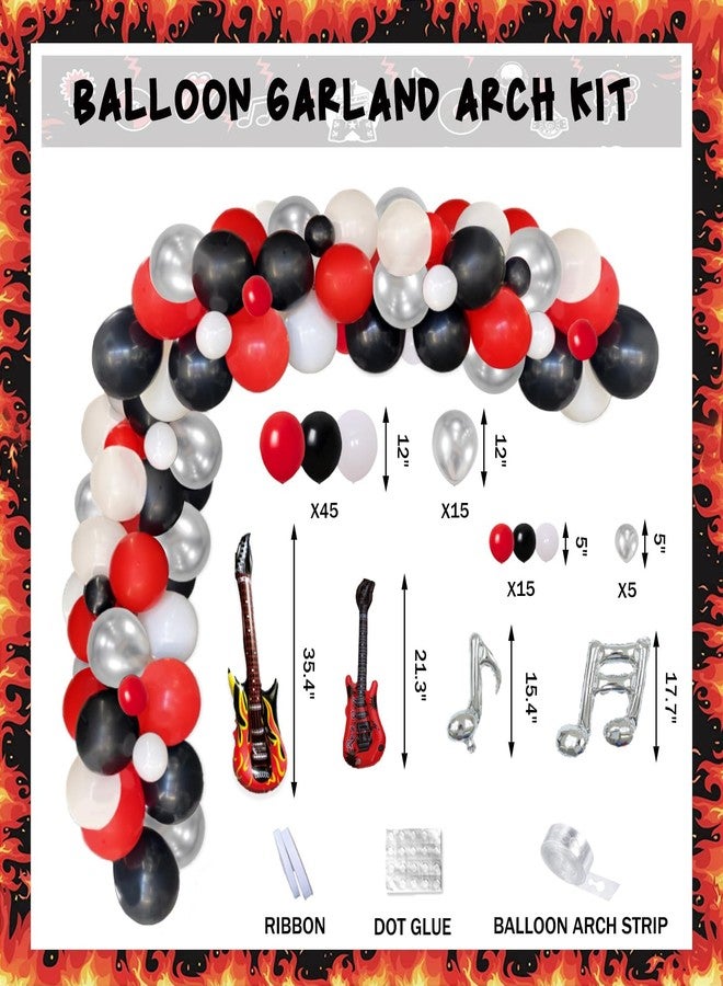 Hombae 95 PCs Rock and Roll Party Decorations, Hombae Rock Music Themed Birthday Party Supplies Born to Rock Backdrop Balloon Garland Glitter Banner Cake Cupcake Topper Guitar Rock Star Black Red Silver - Image 5