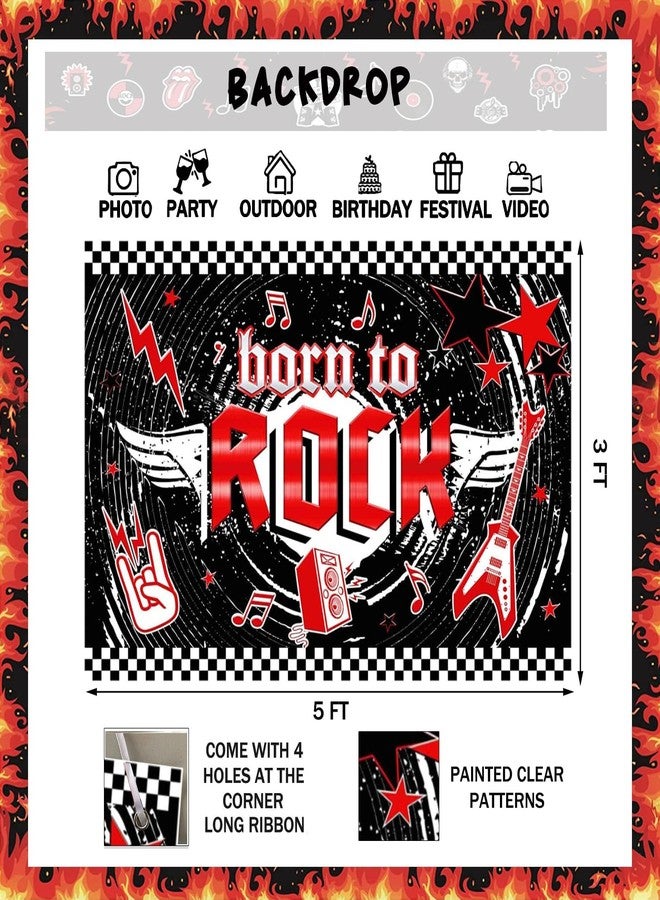 Hombae 95 PCs Rock and Roll Party Decorations, Hombae Rock Music Themed Birthday Party Supplies Born to Rock Backdrop Balloon Garland Glitter Banner Cake Cupcake Topper Guitar Rock Star Black Red Silver - Image 4